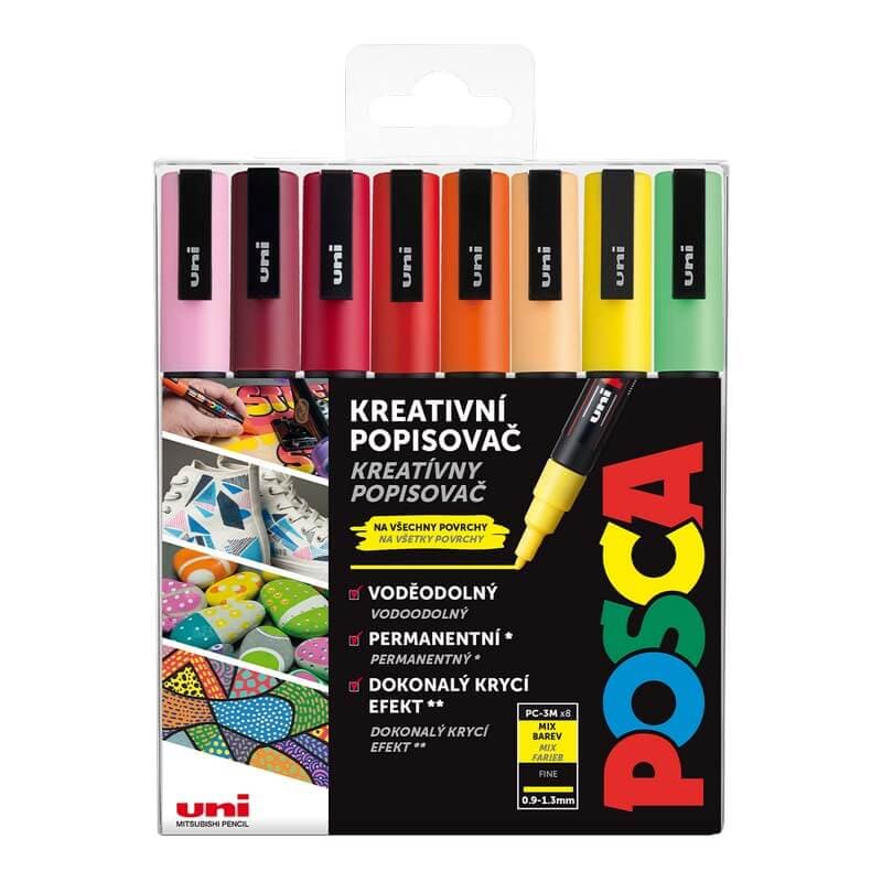 Uni Posca PC-3M sada 8 teplých tónů akrylové popisovače