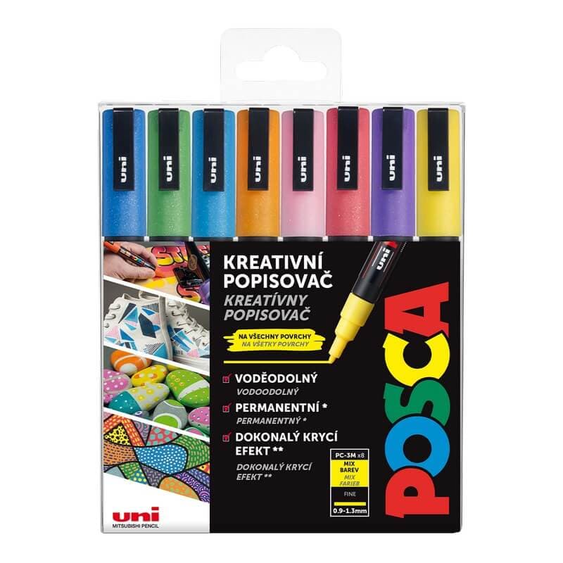 Uni Posca PC-3M sada třpytivých akrylových popisovačů 8 barev