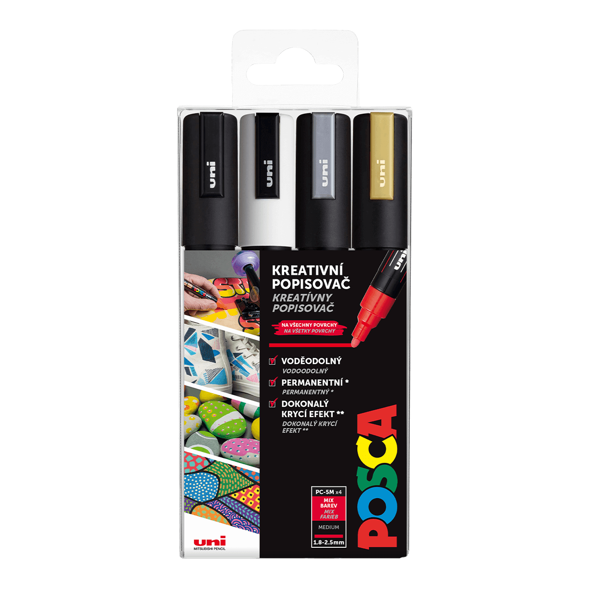 Uni Posca PC-5M akrylový popisovač mix 4 barev