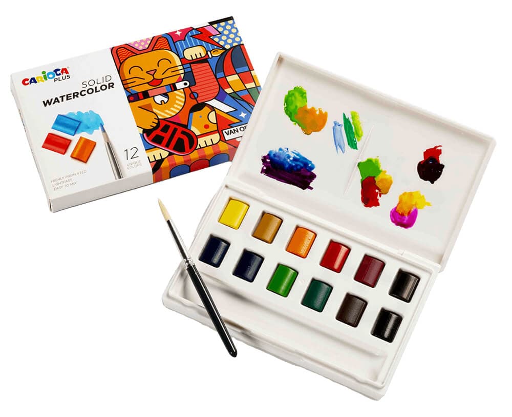 Carioca PLUS akvarelové barvy sada 12 barev plastové pouzdro