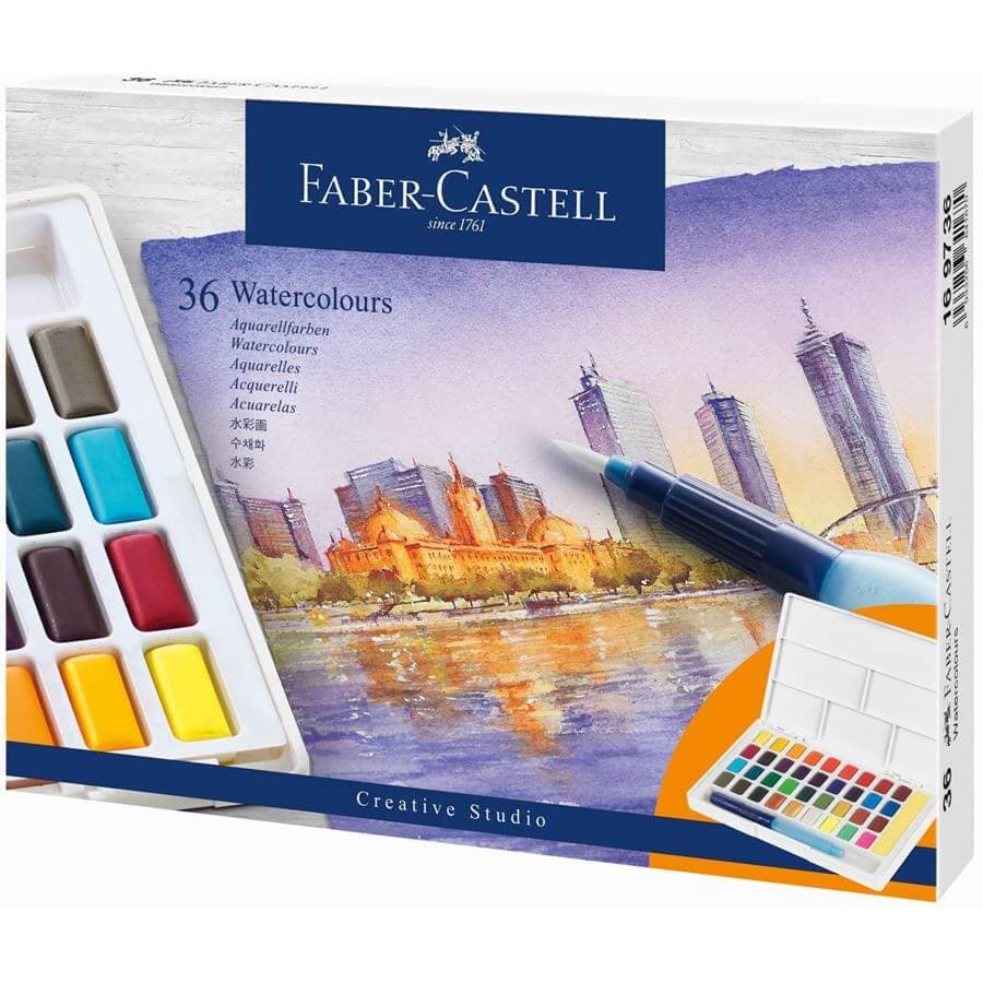 Akvarelové barvy Faber-Castell sada 36 barev s štětcem
