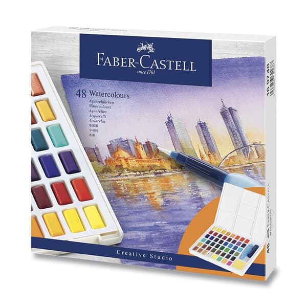Akvarelové barvy Faber-Castell sada 48 barev s štětcem