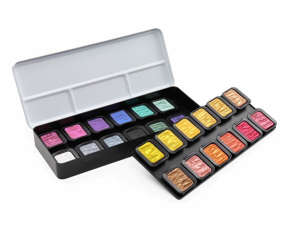 FineTec F2400 akvarelové barvy Pearl 24 ks metalické perleťové