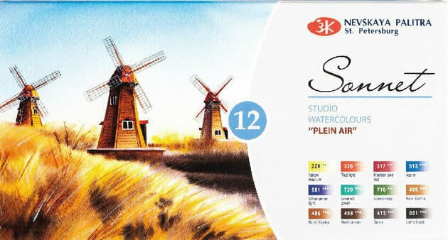 Akvarelové barvy Sonnet Nevskaya Palitra 12 barev Plenair