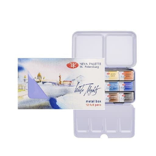 White Nights akvarelové barvy sada 12 barev plechová kazeta