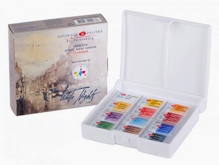 White Nights akvarelové barvy 12 barev plastová kazeta