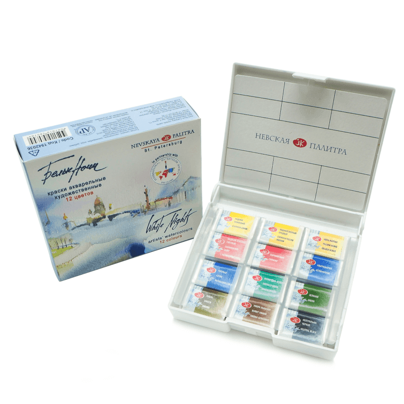 White Nights akvarelové barvy 12 barev plastová kazeta