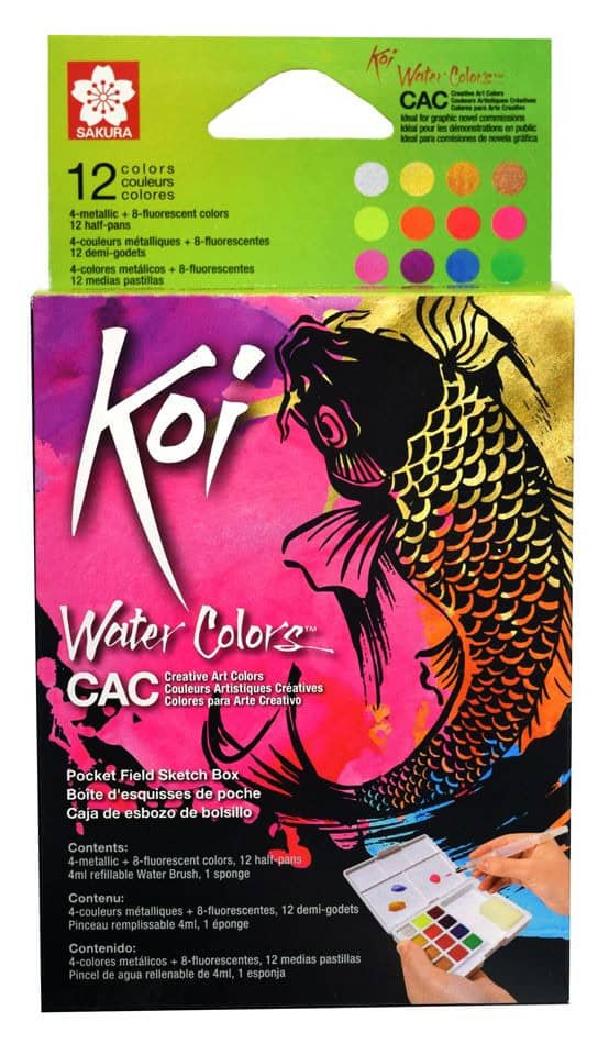 Sakura Koi akvarely 12 metalických a fluorescenčních barev cestovní sada