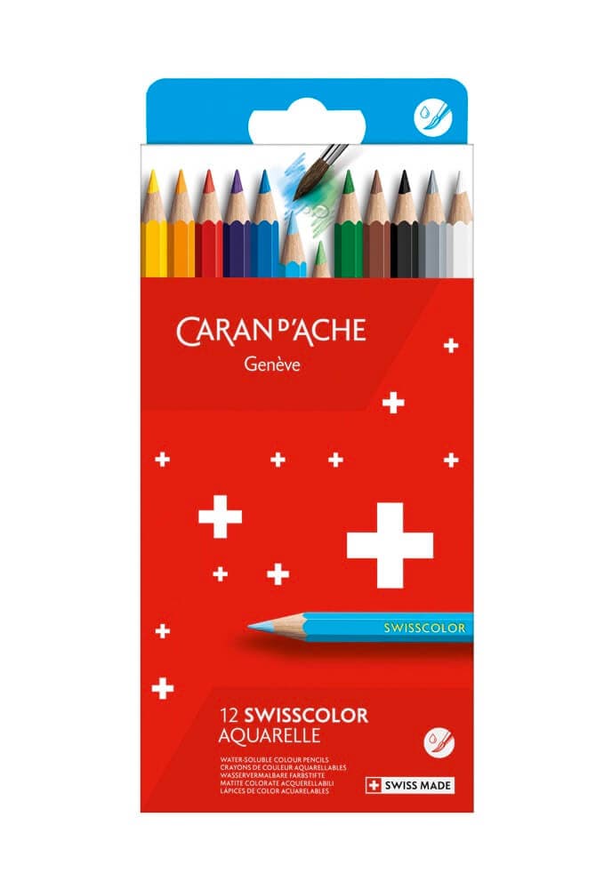 Caran d'Ache Swisscolor akvarelové pastelky 12 barev kartonová krabička