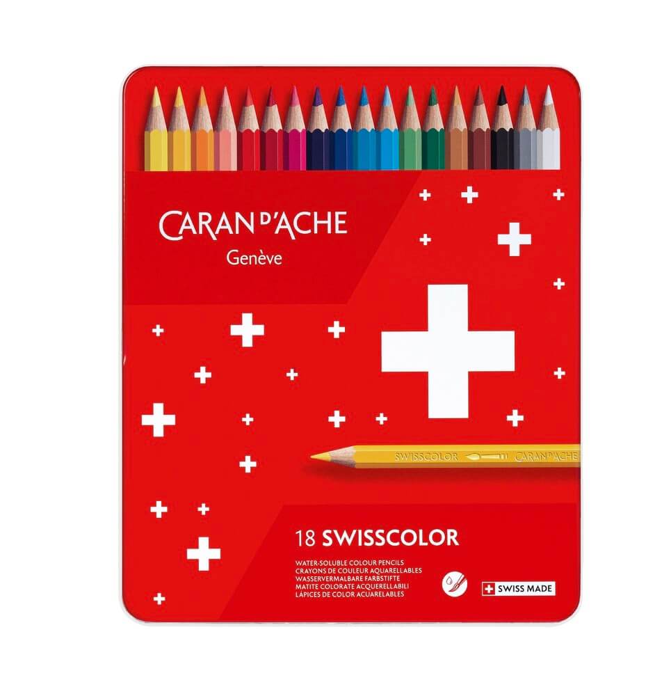 Caran d'Ache Swisscolor akvarelové pastelky 18 barev plechová krabička