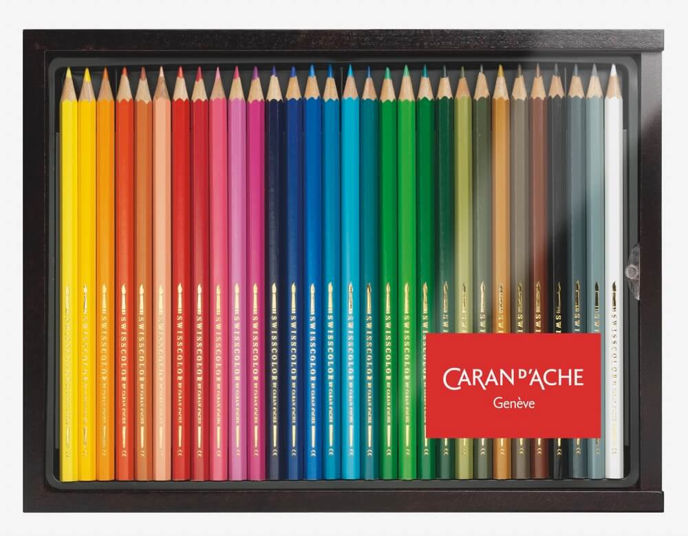 Caran d'Ache Swisscolor akvarelové pastelky 30 barev dřevěný box