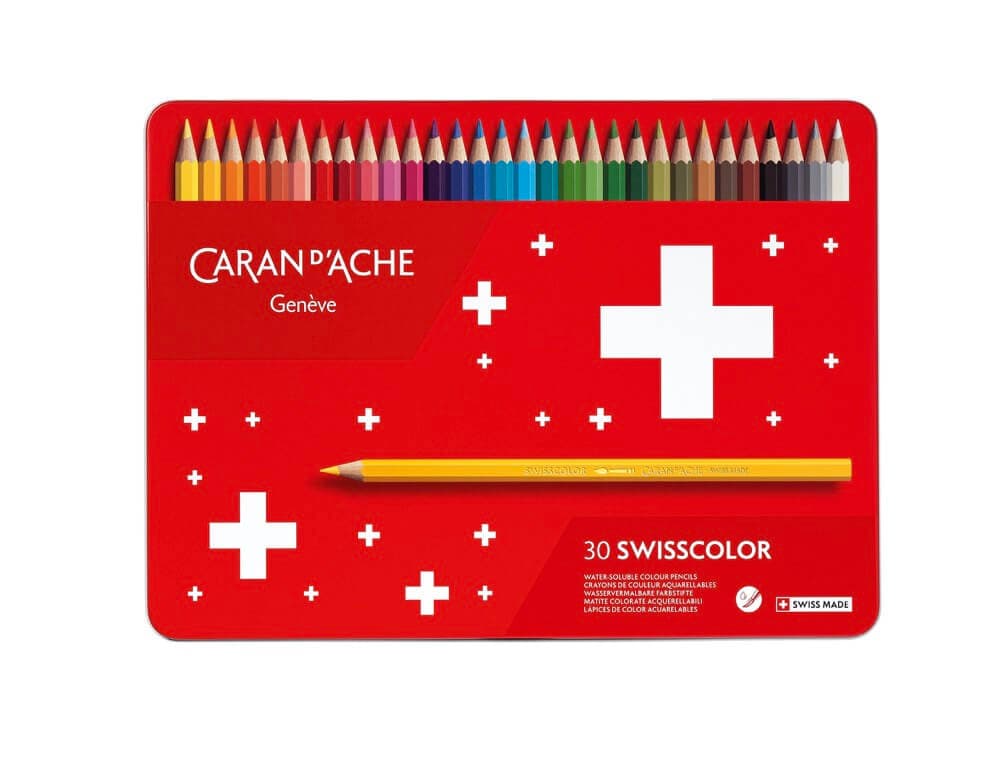 Caran d'Ache Swisscolor akvarelové pastelky 30 barev plechová krabička