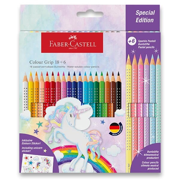 Faber-Castell Colour Grip akvarelové pastelky jednorožec 18+6 kusů