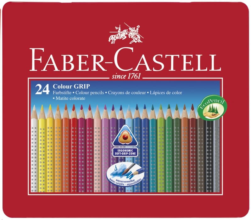 Faber-Castell GRIP 2001 akvarelové pastelky 24 barev plechová etui