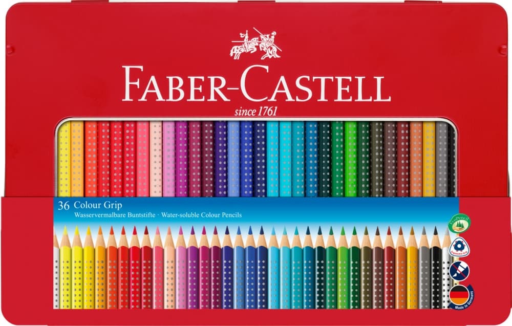 Faber-Castell GRIP 2001 akvarelové pastelky 36 ks plechový obal