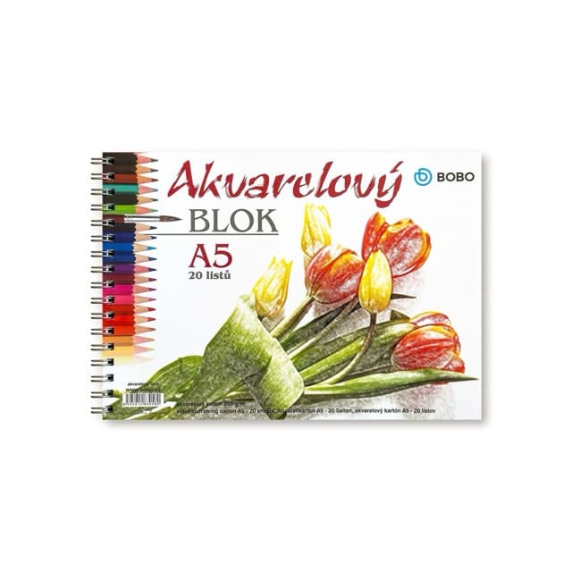 Bobo-Blok akvarelový blok A5 kroužková vazba 20 listů
