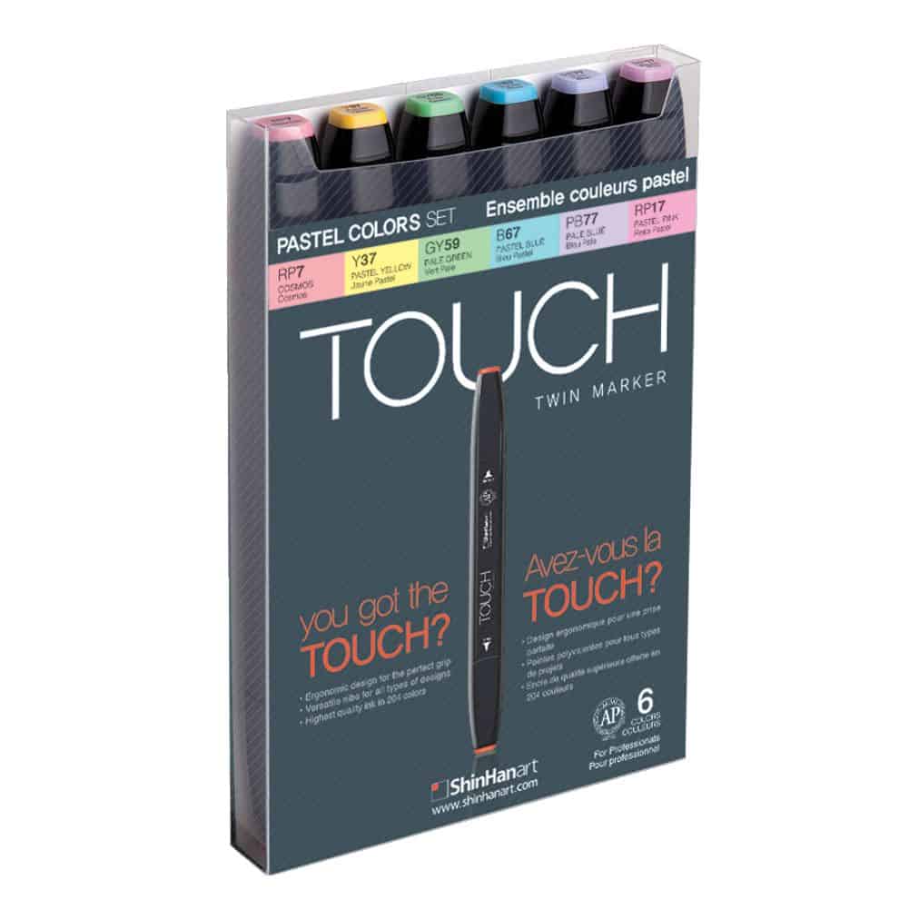 ShinHan TOUCH Twin sada 6 pastelových alkoholových fixů oboustranný marker