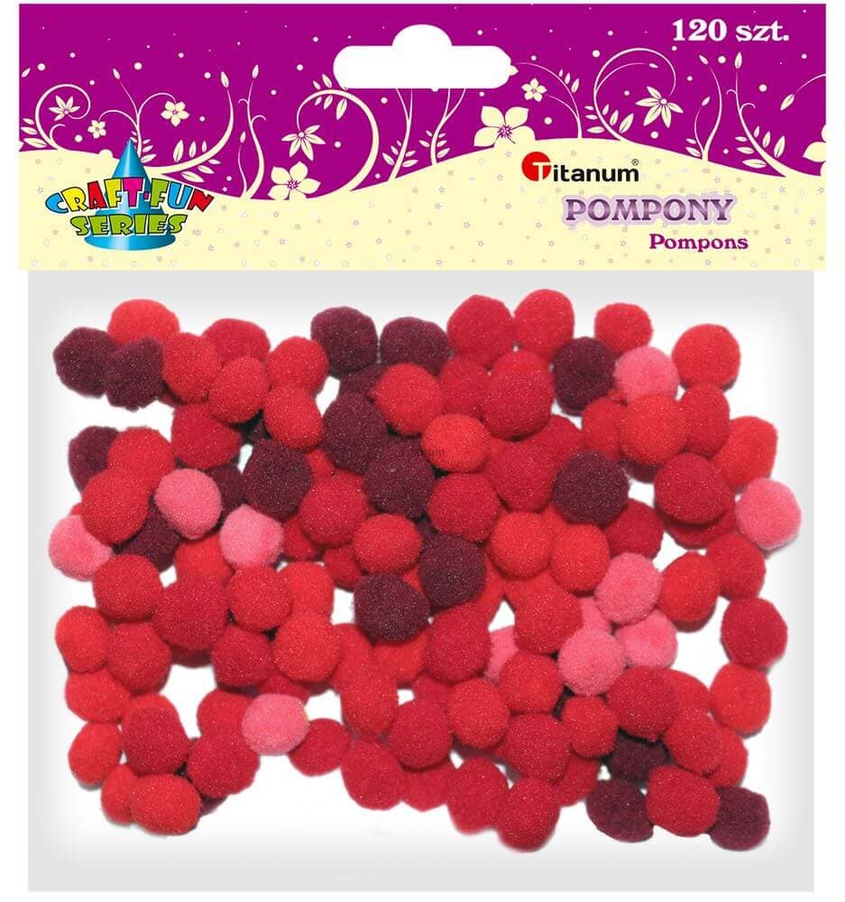Bambulky pompom Titanum 10 mm červený mix 120 ks