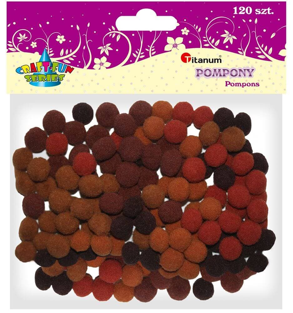 Bambulky pompom Titanum 10 mm hnědý mix 120 kusů