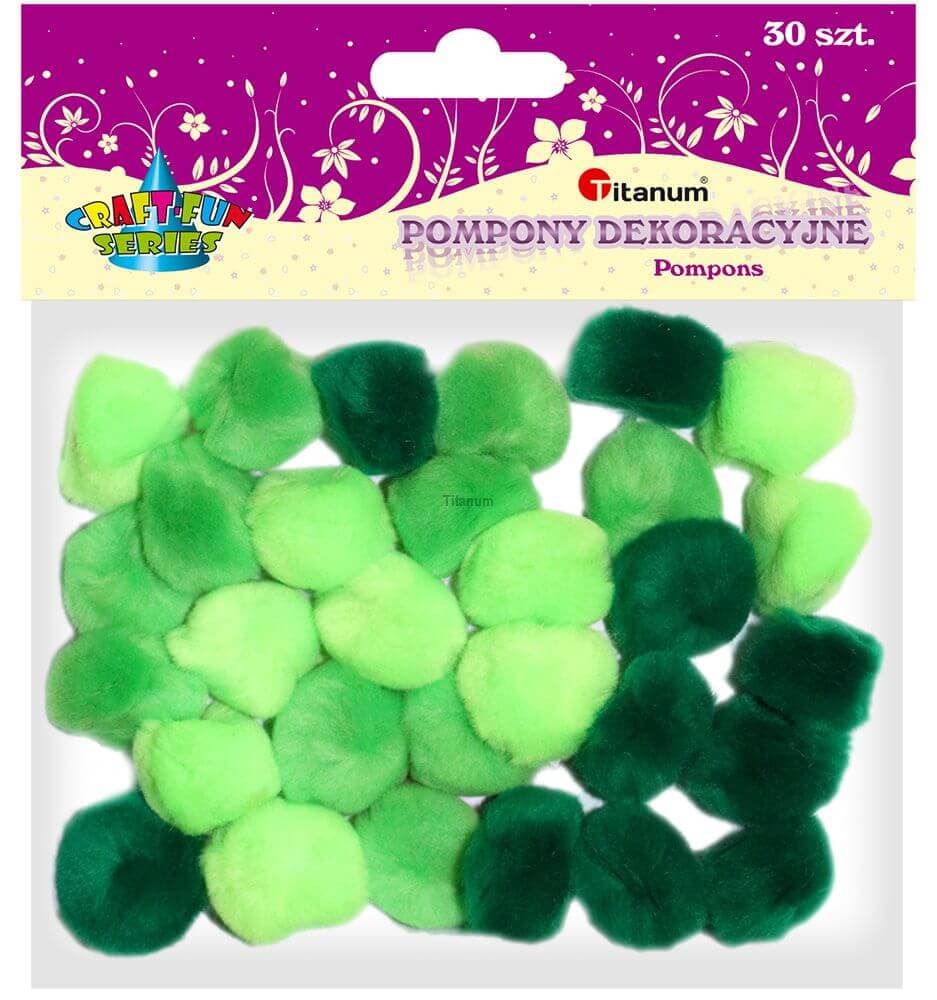 Bambulky pompom Titanum 25 mm zelený mix 30 ks