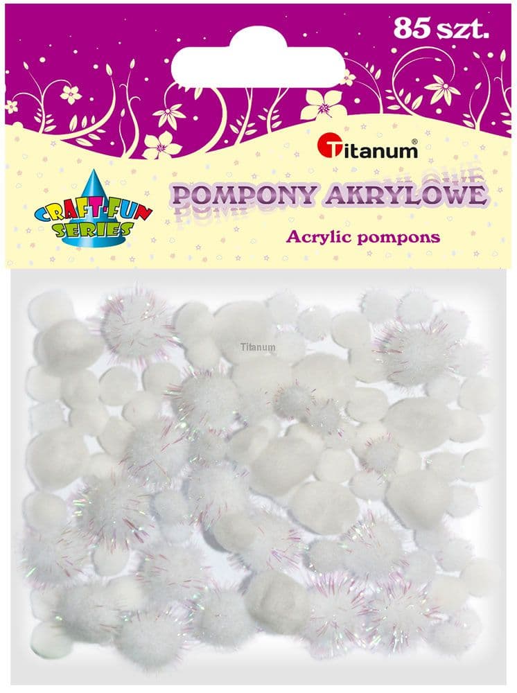 Titanum bílé bambulky pompom střední a malé 85 ks