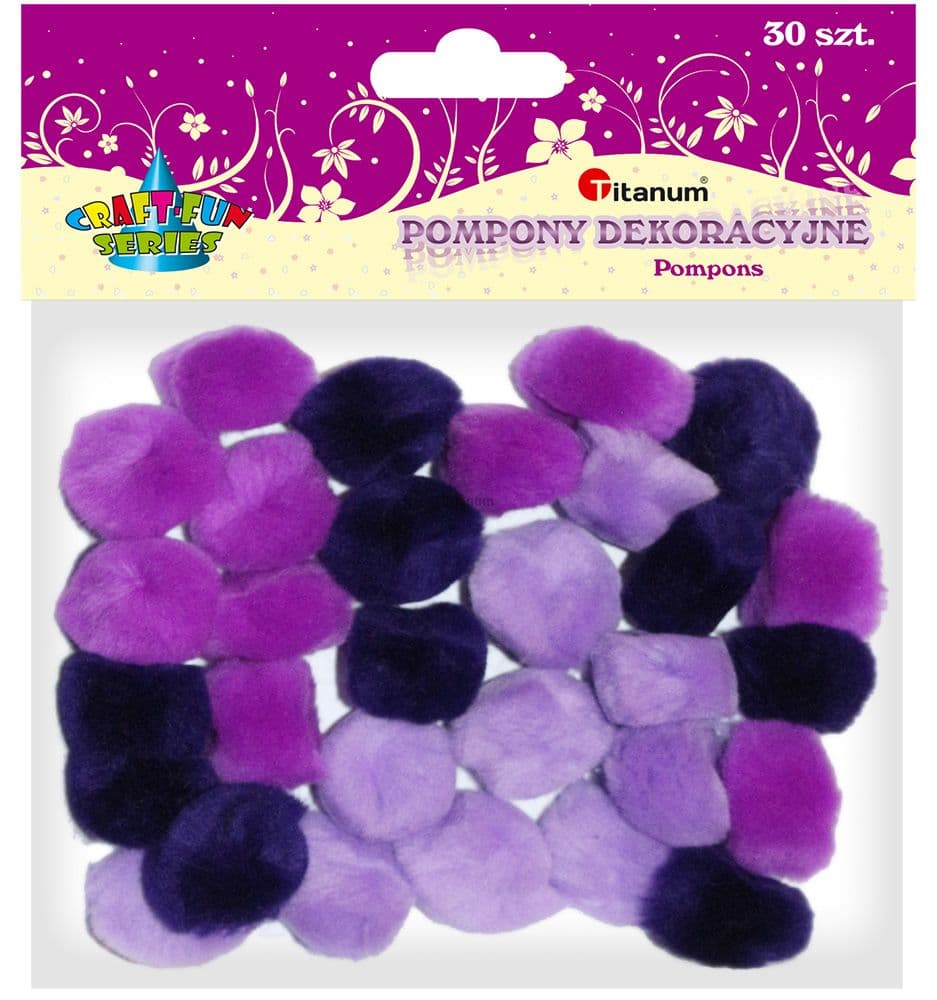 Bambulky pompom Titanum 25 mm fialový mix 30 ks