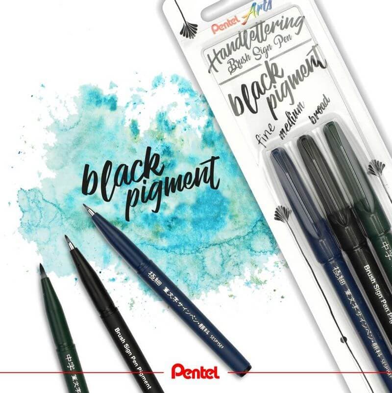 Pentel XSES15P-3 kaligrafické černé brush popisovače sada 3ks