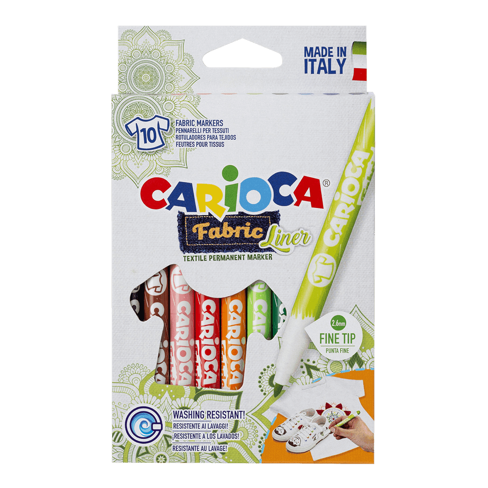 Carioca textilní fixy sada 10 permanentních barev tenký hrot