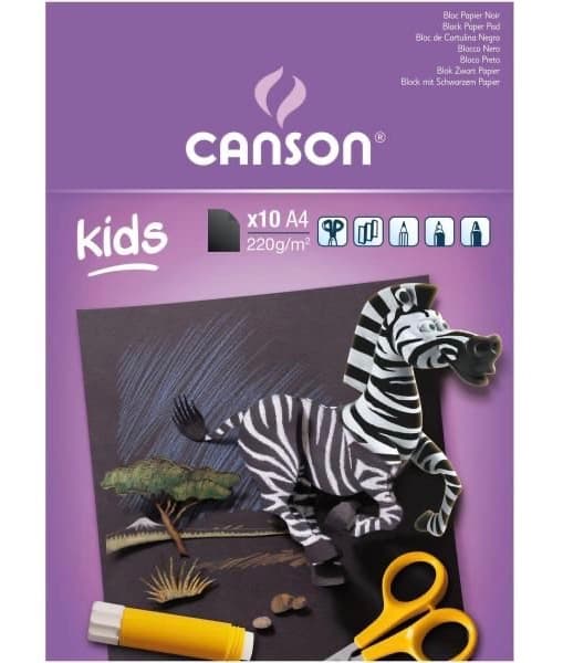 Canson Kids černý papír blok A4 220g 10 listů
