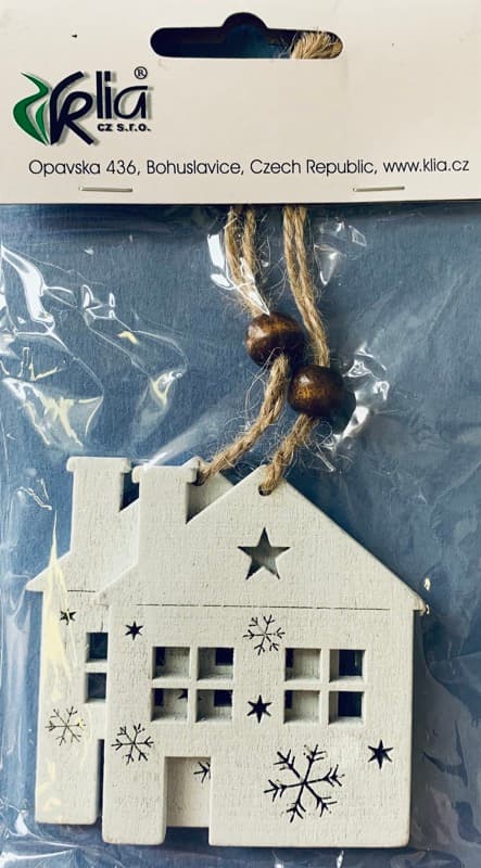 Dekorace dřevěný bílý domeček závěs 7 cm 2 ks