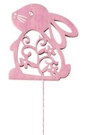 Dřevěný zajíc 8 cm zápich na drátu růžový