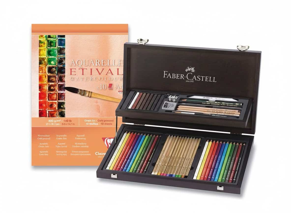 Faber-Castell Compendium 53 ks dřevěná kazeta akvarelový blok A4