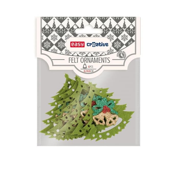 Easy filcové vánoční stromečky se zvonečky 6 kusů