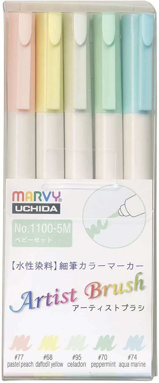 Marvy Artist Brush sada 5ks fixy se štětcovým hrotem Baby