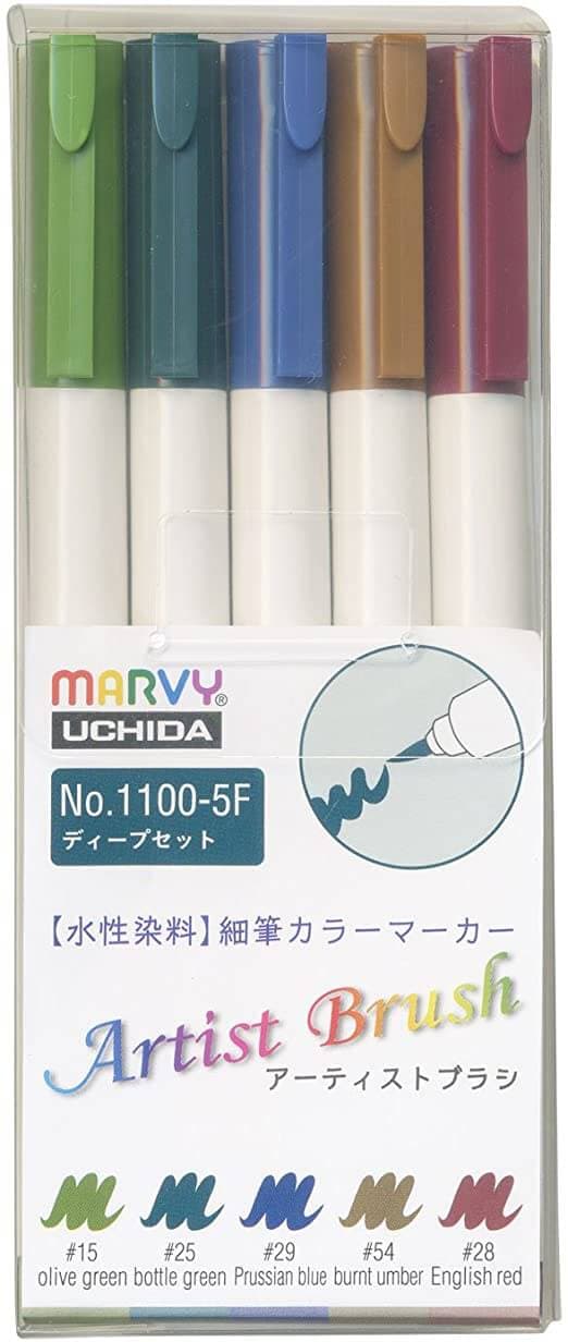 Marvy Artist Brush fixy sada 5ks DEEP štětcový hrot