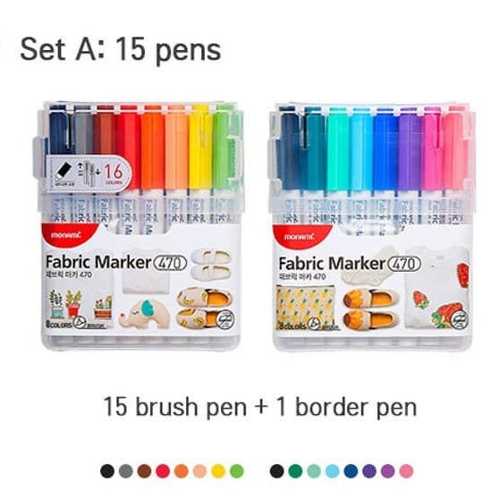 Monami Fabric Marker Brush sada 16 barev štětcový hrot