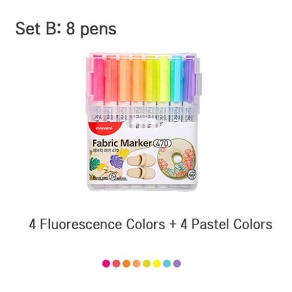 Monami Fabric Marker Brush sada 8 barev fix textil