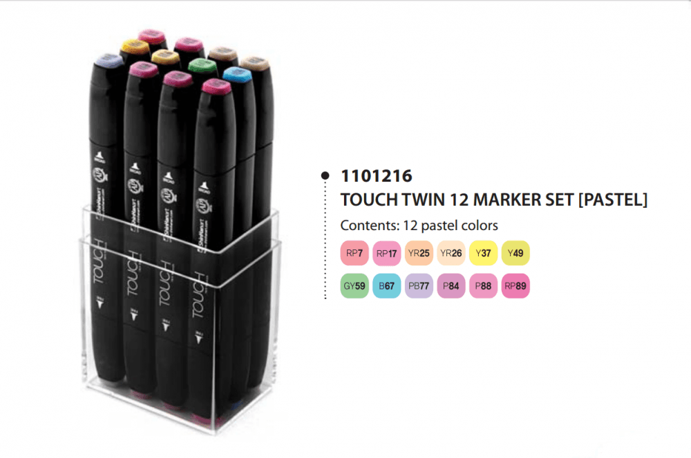 ShinHan Art TOUCH-TWIN Marker sada 12 pastelových barev oboustranný