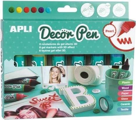 Apli Decor Pen perleťové 3D gelové popisovače sada 6 barev