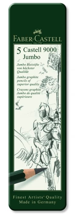 Faber-Castell 9000 JUMBO grafitové tužky sada 5 kusů kovová krabička