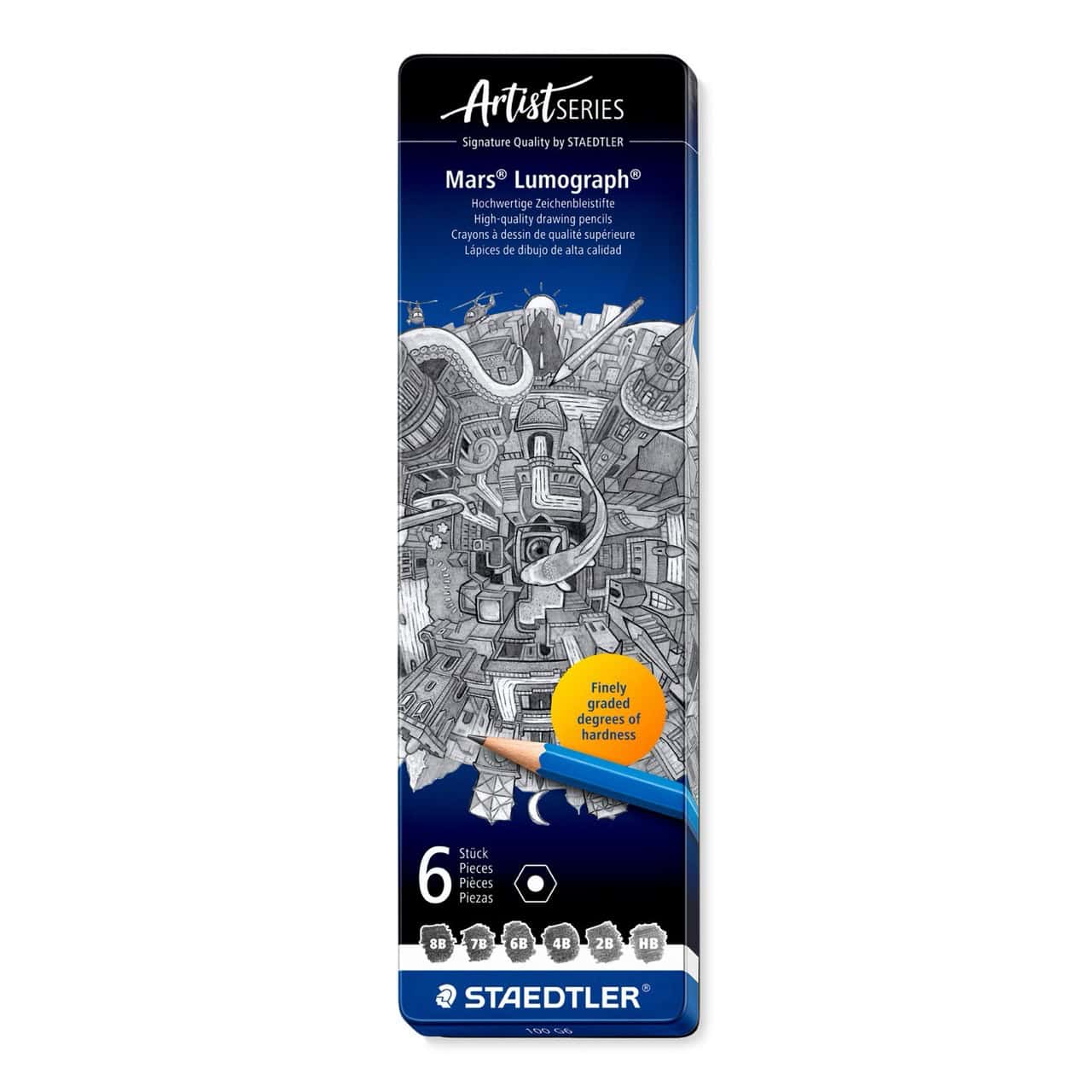 Staedtler Mars Lumograph grafitové tužky 6 tvrdostí kovové pouzdro