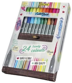 Online CalliBrush kaligrafické popisovače set 24 barev bambusové pouzdro