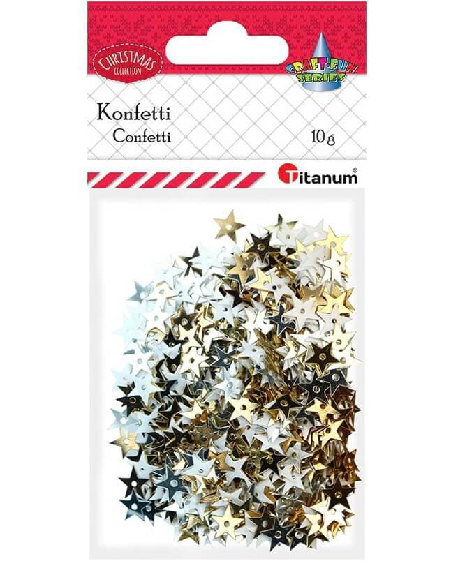 Konfety hvězdy bílo zlato stříbrné Titanum vánoční dekorace