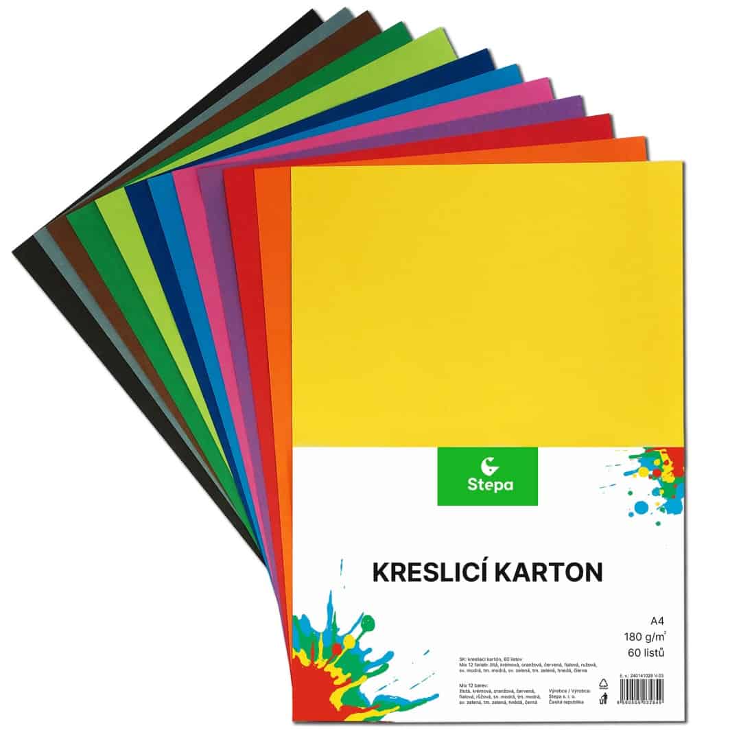 Stepa kreslicí karton A4 180g mix 12 barev