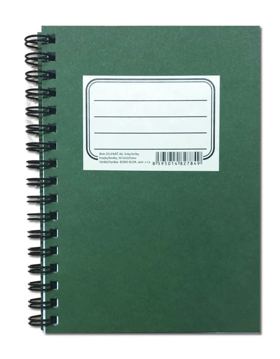 Bobo-Blok Zelenáč kroužkový blok A6 linky tečky 50 listů