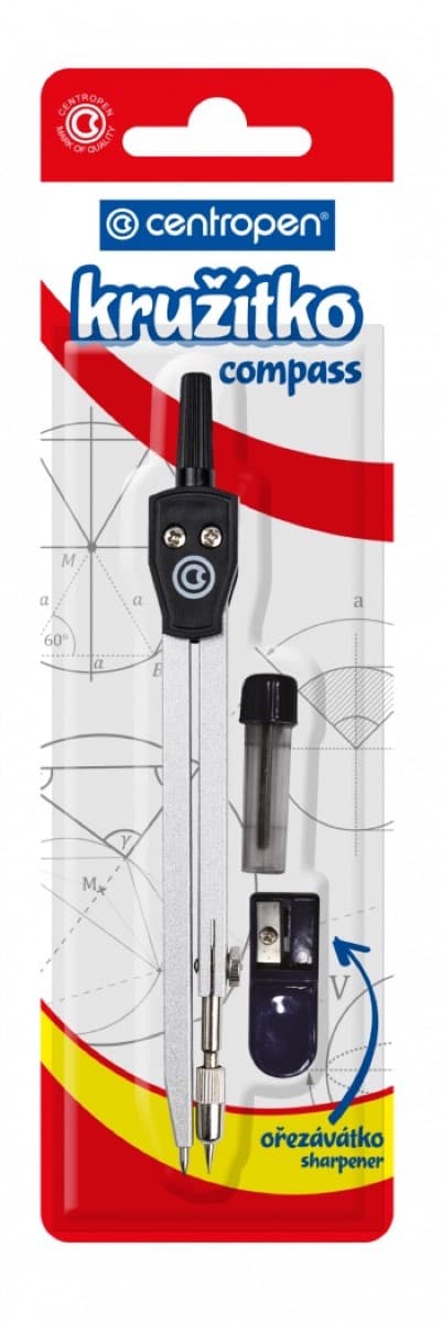 Kovové kružítko Centropen s náhradními tuhami a ořezávátkem