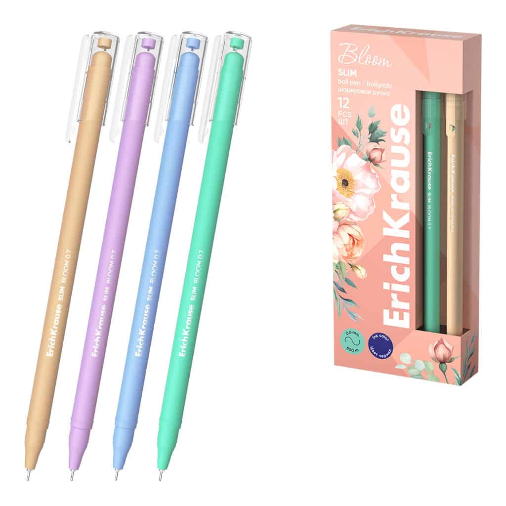 ErichKrause Slim Stick Pastel Bloom modré kuličkové pero jehlový hrot