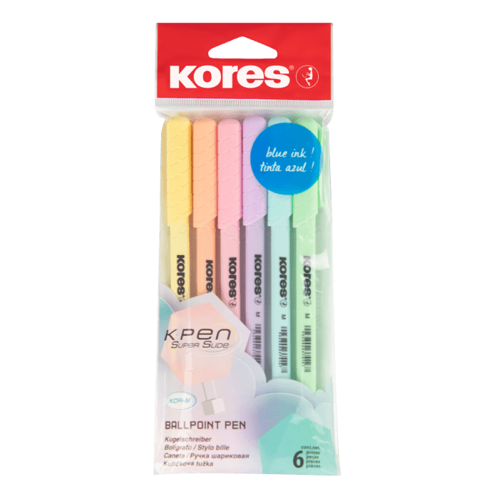 Kores Pastel kuličková pera modrý inkoust sada 6 ks