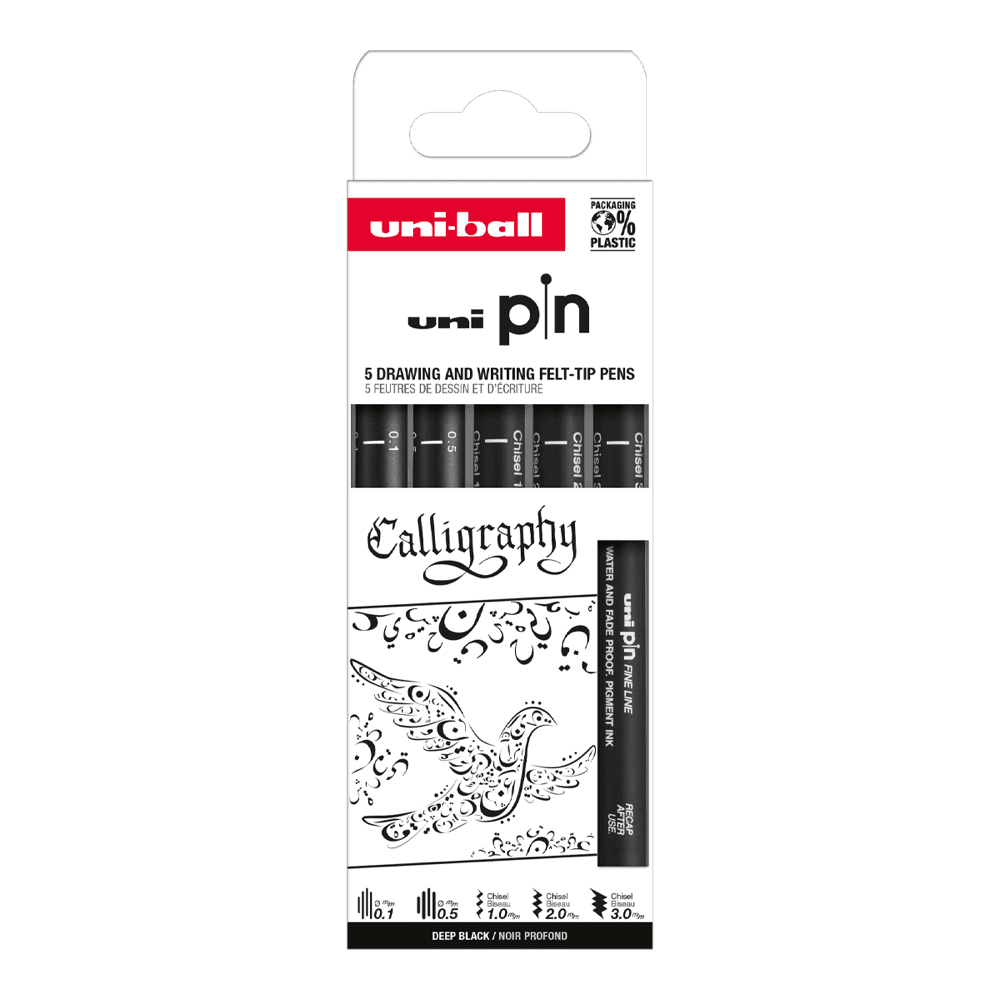 Sada dokumentních linerů UNI PIN Calligraphy 5 ks černé