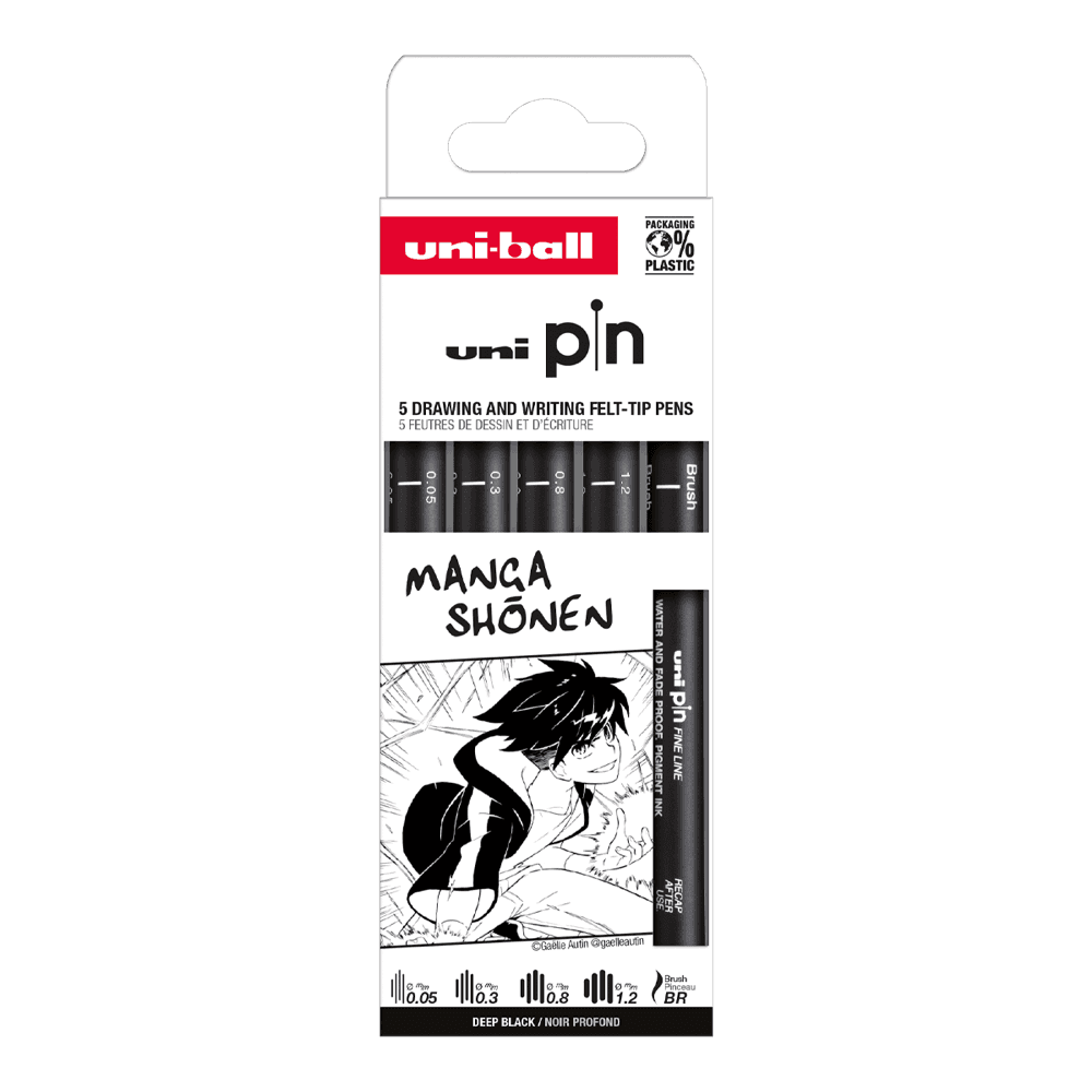 Sada černých linerů Uni PIN Manga Shonen 5 kusů